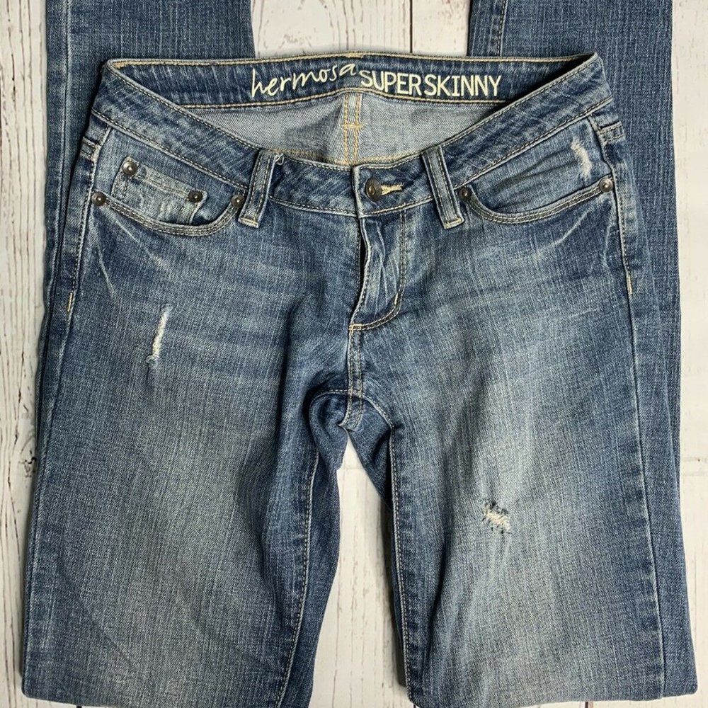 Bull Head Jeans Womens 3R Blue Hermosa Distressed Super Skinny Denim